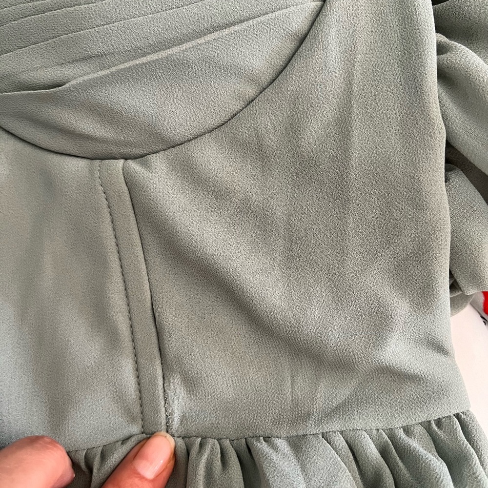 Sage Chiffon Bustier Off-the-Shoulder Ruffle Maxi Dress 🌿 - Picture 9 of 12